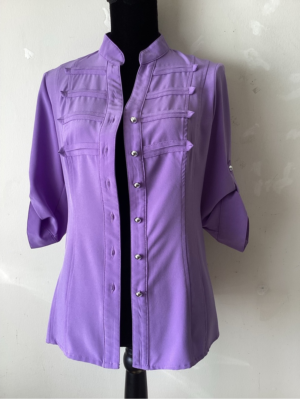 Kathy Chi Lavender Button-Front Women's Top with Mandarin Collar